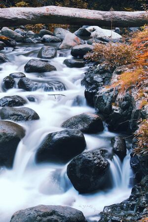 Waterfall with orange and red colours in the Gold Coast hinterlands on the Queensland and New South Wales border.の写真素材