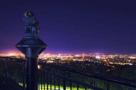 View of Brisbane City from Mount Coot-tha at night. Queensland, Australia.の写真素材