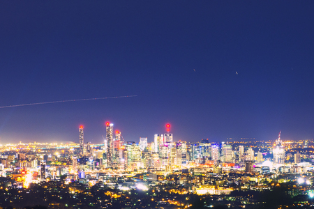 View of Brisbane City from Mount Coot-tha at night. Queensland, Australia.の写真素材