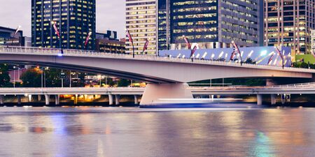 Brisbane, Australia - Tuesday 23rd June, 2015: View of Victoria Bridge and Brisbane City at night from Southbank on Tuesday the 23rd June 2015.のeditorial素材