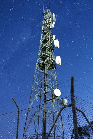 Radio tower at night with stars in the background in Redbank Plains, Brisbane, Queensland.の写真素材