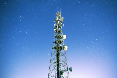 Radio tower at night with stars in the background in Redbank Plains, Brisbane, Queensland.の写真素材