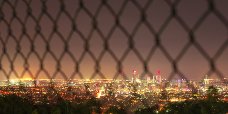 View of Brisbane City from Mount Coot-tha at night. Queensland, Australia.の写真素材