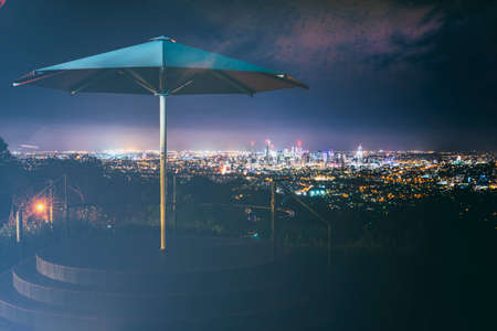 View of Brisbane City from Mount Coot-tha at night. Queensland, Australia.の写真素材
