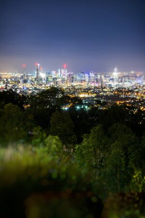 View of Brisbane City from Mount Coot-tha at night. Queensland, Australia.の写真素材