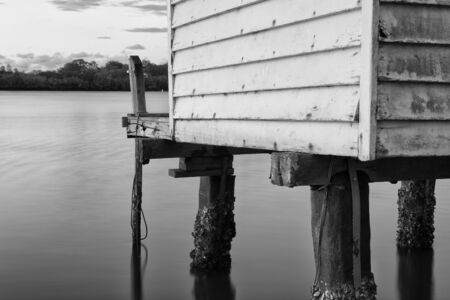Maroochy River Boat House in the late afternoon in Maroochydore, Sunshine Coast. Black and White image.の写真素材