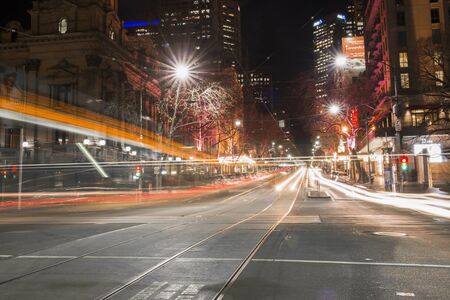 View of Melbourne City at night on August 17, 2016.のeditorial素材
