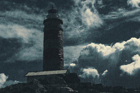 Cape Moreton Lighthouse with moody dramatic lighting added. Located on the North of Moreton Island.の写真素材