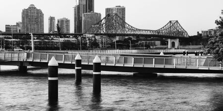 The iconic Story Bridge in Brisbane, Queensland, Australia. Black and White.のeditorial素材