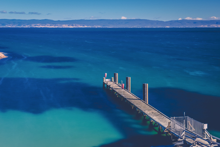 Beautiful from of Coles Bay and the Freycinet Pier in Tasmania.の写真素材