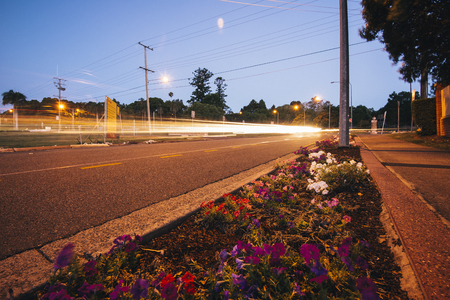 View of Ipswich City street traffic at night.のeditorial素材