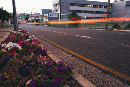 View of Ipswich City street traffic at night.のeditorial素材