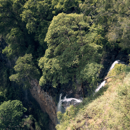 Beautiful waterfall in Mapleton Falls National Park, Glass House Mountains, Sunshine Coast.