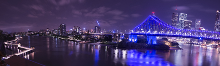 Iconic Story Bridge, river and Newfarm Riverwalk in Brisbane, Queensland, Australia.の写真素材