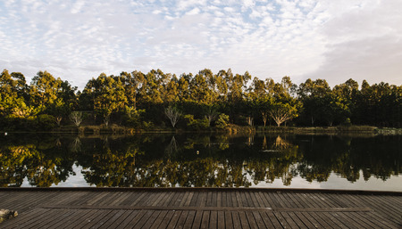 Beautiful lake in Springfield Lakes, Ipswich City, Queensland in the morning.の写真素材