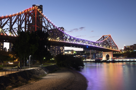 View of the Brisbane river and the Story Bridge at night on Sunday 22nd July, 2018.のeditorial素材