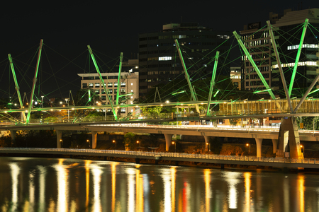 Brisbane, Australia - Saturday 18th August, 2018: View of Kurilpa Bridge and Brisbane City at night on Saturday 18th August, 2018.のeditorial素材