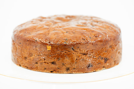 Detailed close up of a fresh baked super moist fruit cakeの写真素材