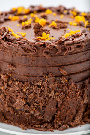 Moist orange flavoured chocolate cake with zest