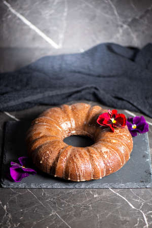 Fresh baked homemade ginger bundt cake with a cinnamon and ginger glaze