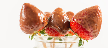Delicious chocolate fondue and fresh strawberryの写真素材