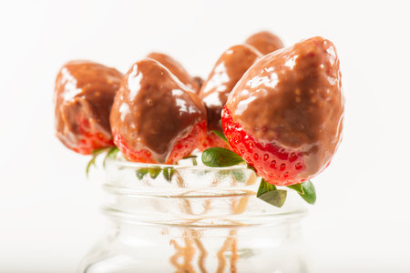 Delicious chocolate fondue and fresh strawberryの写真素材