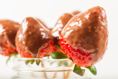 Delicious chocolate fondue and fresh strawberryの写真素材