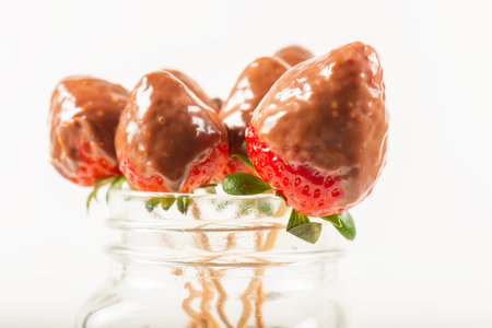 Delicious chocolate fondue and fresh strawberryの写真素材