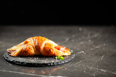 Viennoiserie pastry filled with smoked and baked fresh ham off the bone and tasty cheese.の写真素材