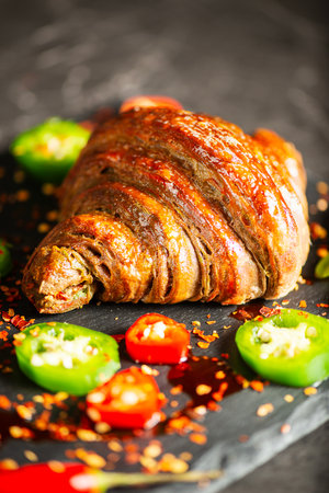 Homemade Tri-colour croissant with Jalapeno, birds eye and cayenne chilli butter.の写真素材