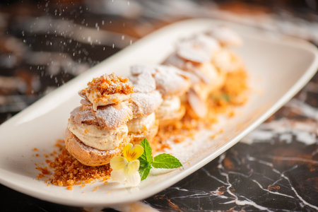 Deliciously crunchy Paris-Brest Eclair filled with almond praline buttercream