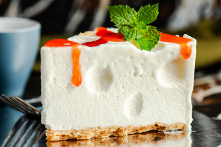 Soft and delicate Air Cheesecake with a biscuit base.の写真素材