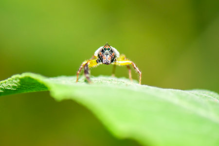 Mopsus mormon is an Australian spider species of the family Salticidae. It is the sole species in the genus Mopsus. It is found in New Guinea and eastern Australia. It is commonly called the green jumping spider.の写真素材