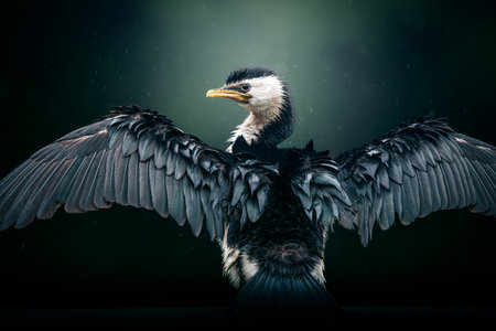 The little pied cormorant, little shag or kawaupaka is a common species of Australasian waterbird, found around the coasts, islands, estuaries, and inland waters of Australia.の写真素材