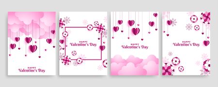 Collection of pink and white colored Valentine's day card, flyer templates with lettering. poster, card, label, banner design set.のイラスト素材