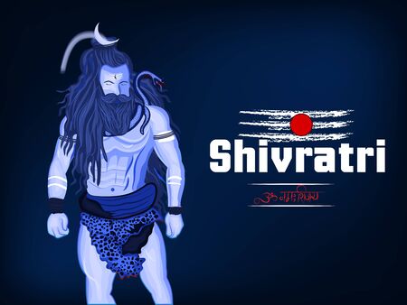 Happy Maha Shivratri. Illustration of lord Shiva for hindu's festival shivratri with om nmha shivay hindi text which is another name of lord shiva.のイラスト素材