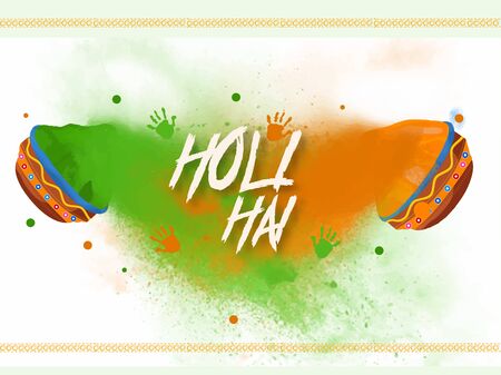 Creative design and poster for happy holi. A joyful and colorful festival of hindu's with colorful pots, hands.の写真素材