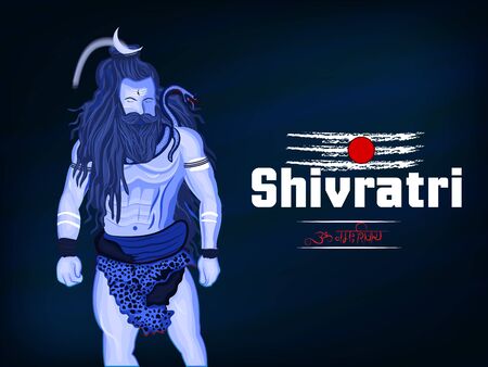 Happy Maha Shivratri. Illustration of lord Shiva for hindu's festival shivratri with om nmha shivay hindi text which is another name of lord shiva.の写真素材
