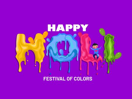 Creative Poster design Color Splash holi design with a cute liitle boy playing holi.の写真素材