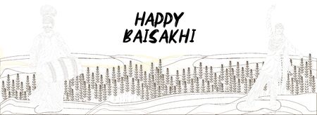 Handdrawn Sketch Social Media Banner use for banner, poster with wheat field for punjab harvest festival.の写真素材