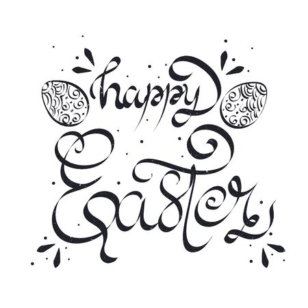 Happy easter hand drawn sketch calligraphy illustration. Easter egg on celebration background.のイラスト素材