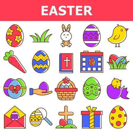 Easter colorful icons set on white background.のイラスト素材