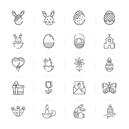 Happy easter stroke icons set on white background. Doodle Icons.のイラスト素材