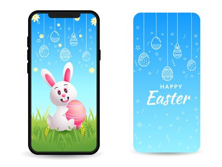 Happy easter wallpaper and mobile cover design for new generation. Doodle design for easter background.のイラスト素材