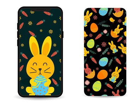 Happy easter wallpaper and mobile cover design for new generation. Doodle seamless pattern background.のイラスト素材