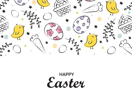 Abstract sketch doodle seamless pattern design concept on Happy easter on white background.のイラスト素材