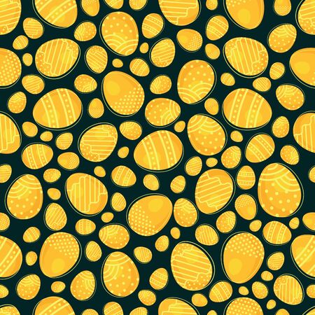Illustration of easter eggs seamless outline pattern with ornamental eggs. Easter holiday green...