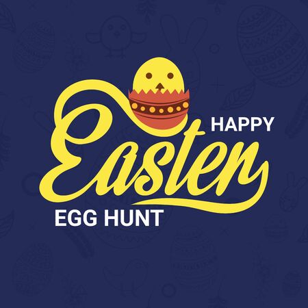 Happy Easter greeting card seamless pattern background with Easter calligraphy. Egg Hunt. Use for social media banner, post, advertisement etc.のイラスト素材