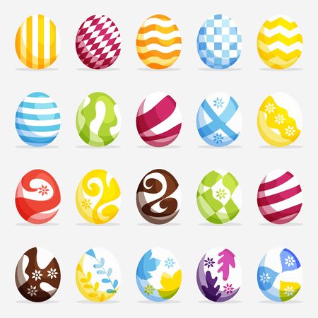 Elegant illustration of Happy easter colorful decorated eggs set .のイラスト素材