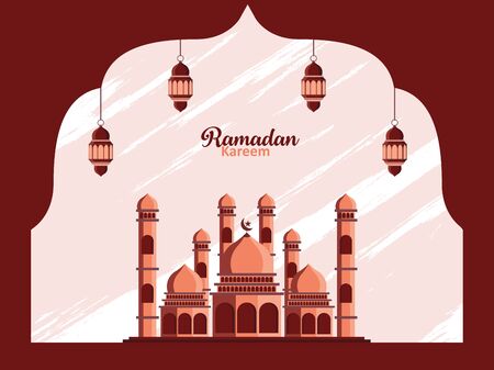 Beautiful illustration of mosque or lantern fanus with minimal background on the Holy month of Ramadan kareem.のイラスト素材